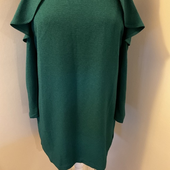 💚 MUD PIE Green Ruffle Cold Shoulder Sleeve Dress Size Small - Picture 4 of 9